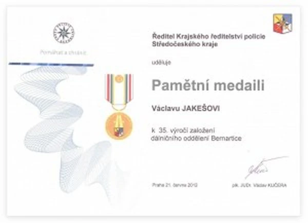  A commemorative medal for the 35th anniversary of the foundation of the Motorway Department of Bernartice